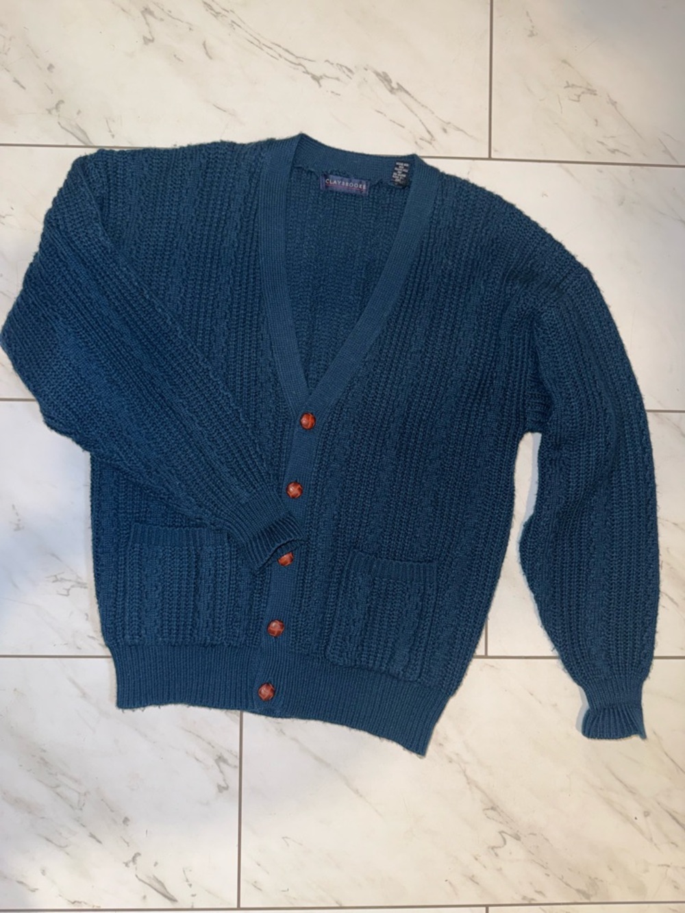 VINTAGE Chunky V-Neck Cardigan Sweater - Teal